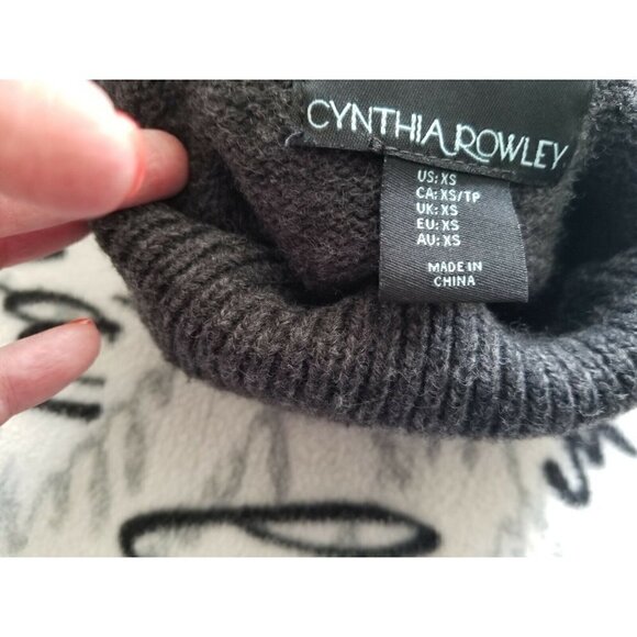 CYNTHIA ROWLEY Merino Wool Blend TurtleNeck Tie Sides Charcoal Sweater Top Sz XS - Picture 4 of 10